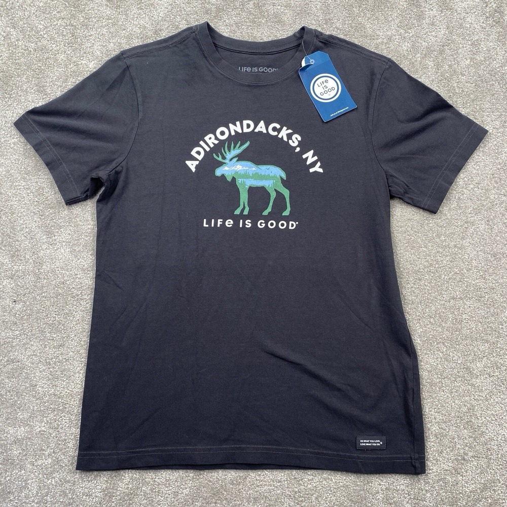 Life Is Good Adirondacks NY Moose T Shirt Size Small Black